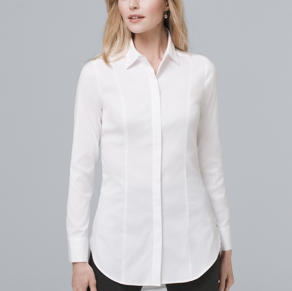 WHITE HOUSE BLACK MARKET BUTTON-DOWN TUNIC DRESS SHIRT EUC 2